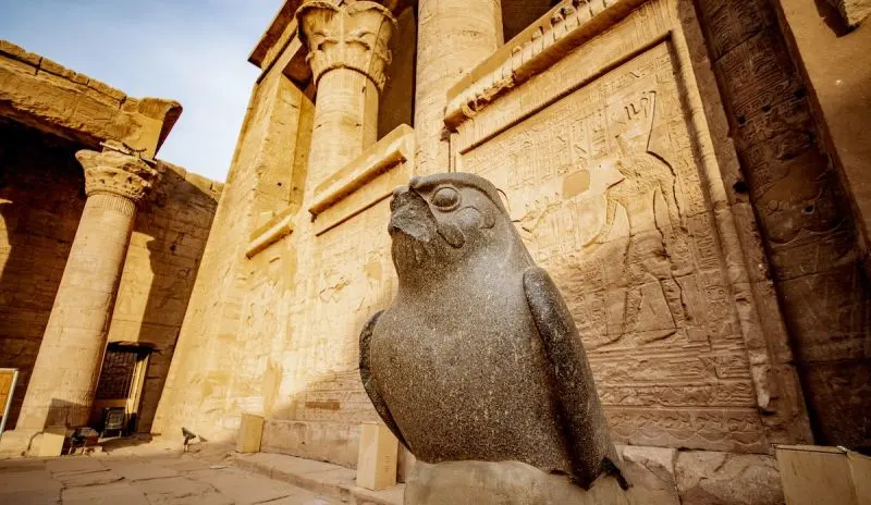 Admiring the ancient Edfu Temple during Classic Vacations Travel in Egypt